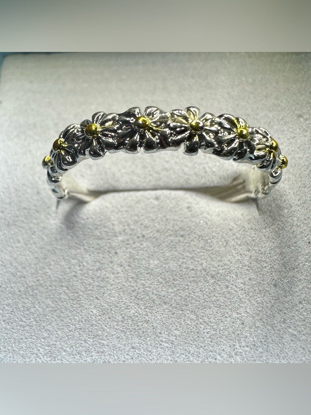 Adjustable Silver Daisy Ring – Enamel Floral Boho Jewelry NWOT